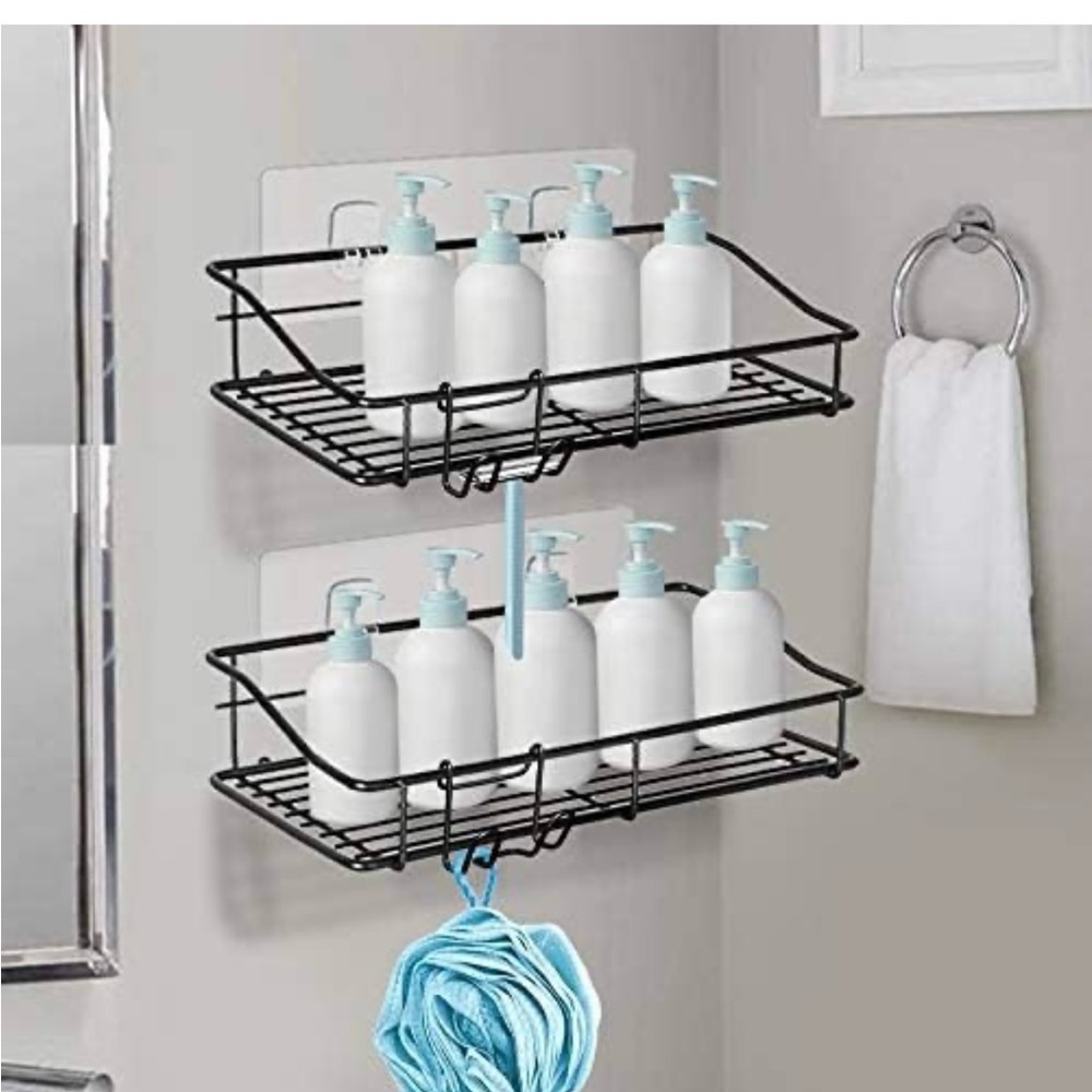 Shower Caddy Shelf with Hooks Storage Rack Organizer  for Bathroom - 2 Pack